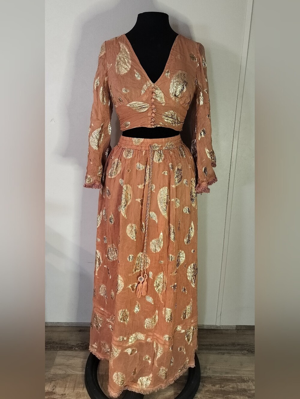 Rust Gold Foil Maxi Skirt - Elegant Women's Skirt